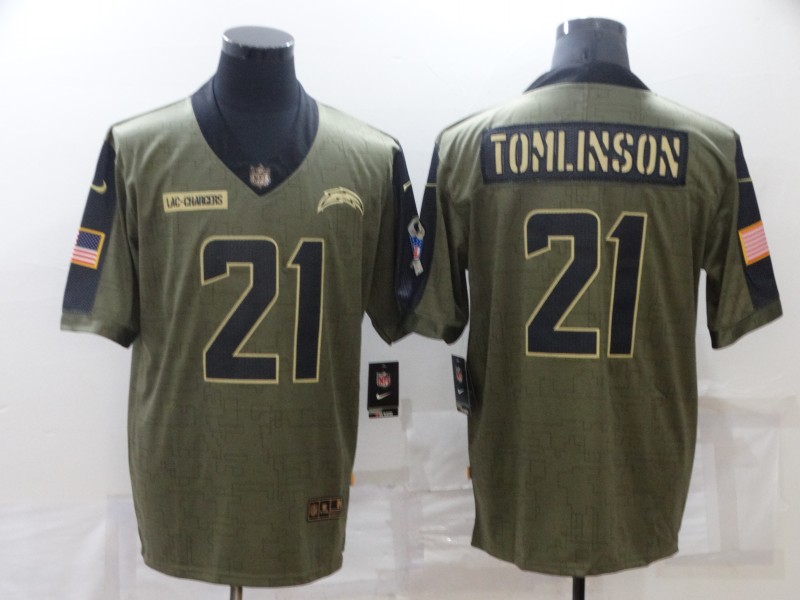 Men Los Angeles Chargers #21 LaDainian Tomlinson green Nike Olive Salute To Service Limited NFL jersey
